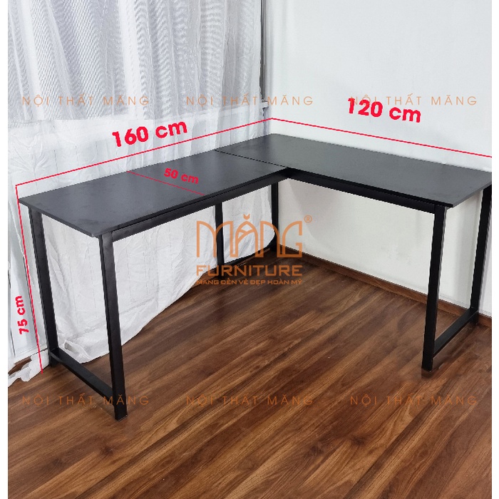 Bàn làm việc chân sắt chữ L dùng làm bàn văn phòng, học bài, để máy tính cho học sinh, sinh viên mẫu blv17