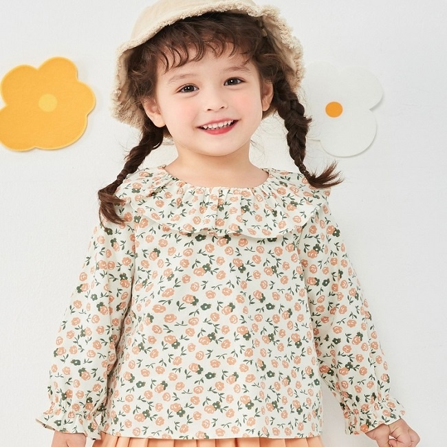 (3-7 tuổi) Áo sơ mi dài tay hoa nhí bé gái hãng BALABALA 21023200203 Phong cách vintage