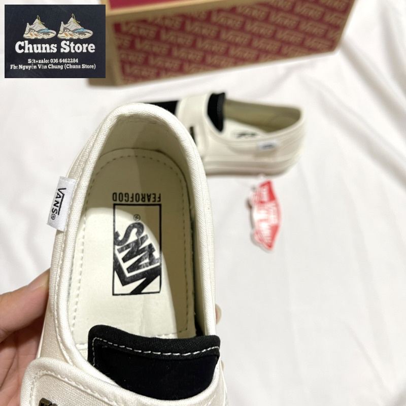 Giày Vans fear of god slipon trắng đen sc, giày Van fog lười âm dương cao cấp