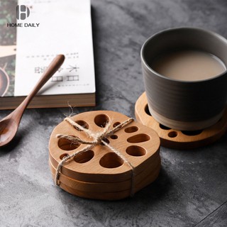 Miếng lót ly tách bằng gỗ thiết kế kiểu hoa sen độc đáo