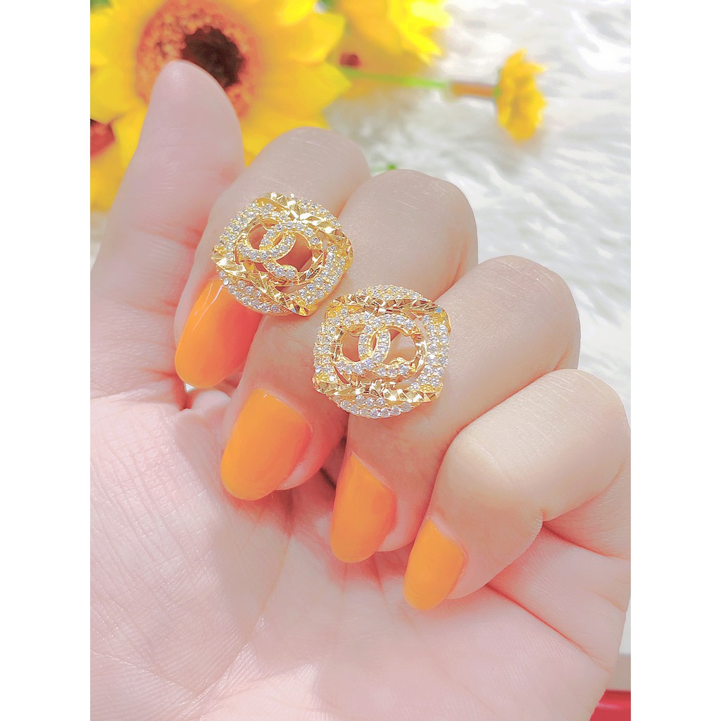 Bông tai nữ UHA mạ vàng 18K , đính kim cương nhân tạo B1132143-110