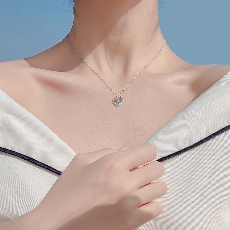 vòng cổ Mạ Bạc 925 Mặt Hình Giọt Nước Đính Đá B529