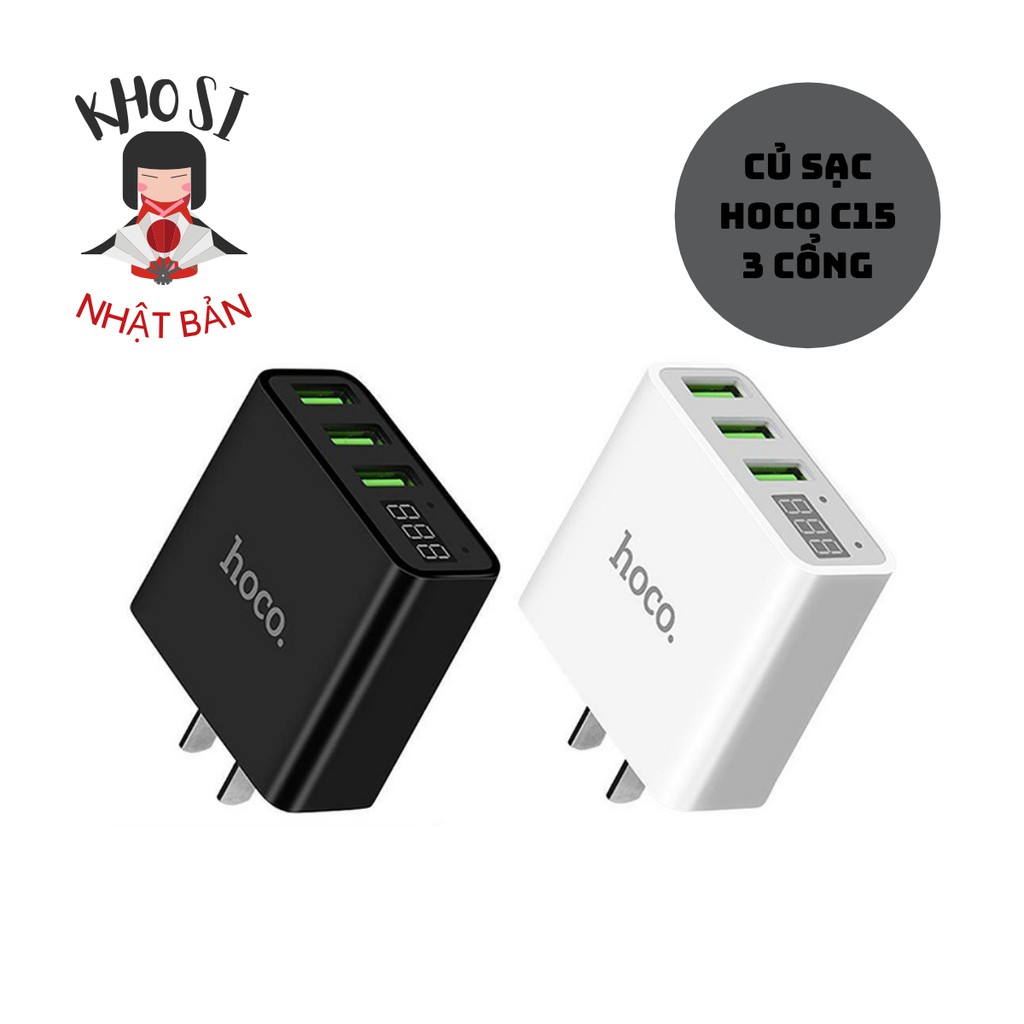 Củ Sạc Nhanh Hoco C15 3 USB - Màn Hình LCD Giá Rẻ - BH 1 Năm