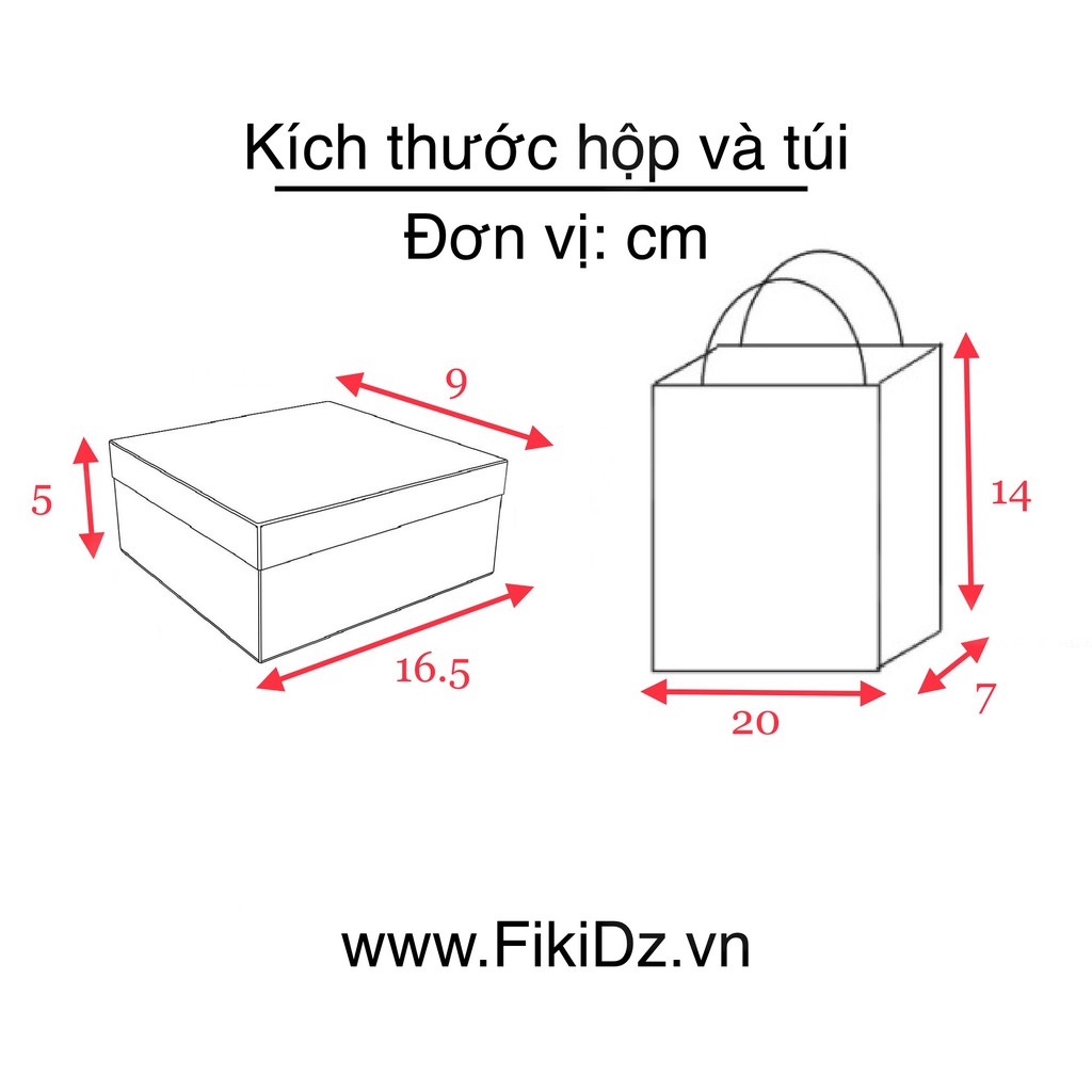 [16.5x9x5 SỈ 18K] Set hộp quà kèm túi dáng ngang chữ ép nhũ