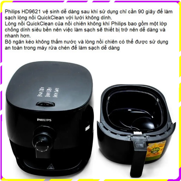 Nồi chiên không dầu cao cấp thương hiệu Philips - HD9621/91: Hàng Nhập Khẩu Chính Hãng - Bảo hành: 2 Năm