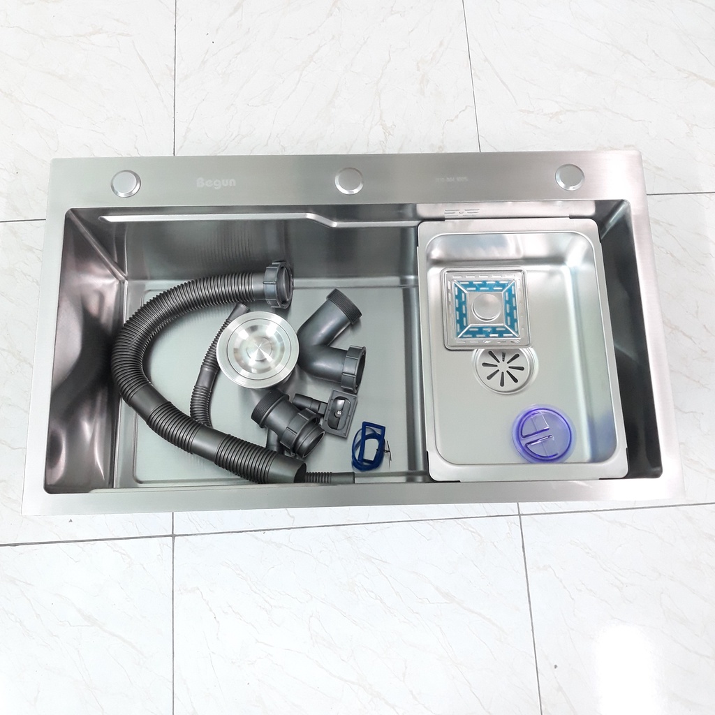 [Mẫu Mới 2022] Chậu rửa chén bát 1 hố Inox 304 cao cấp màu Trắng Mờ, chống mùi, dễ dàng vệ sinh - Kích thước 78 x 46cm