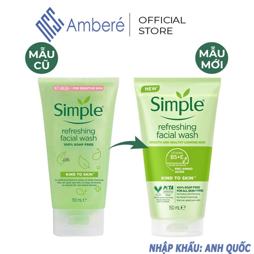 Sữa Rửa Mặt Dịu Nhẹ Simple Kind To Skin Refreshing Facial Wash 150ml