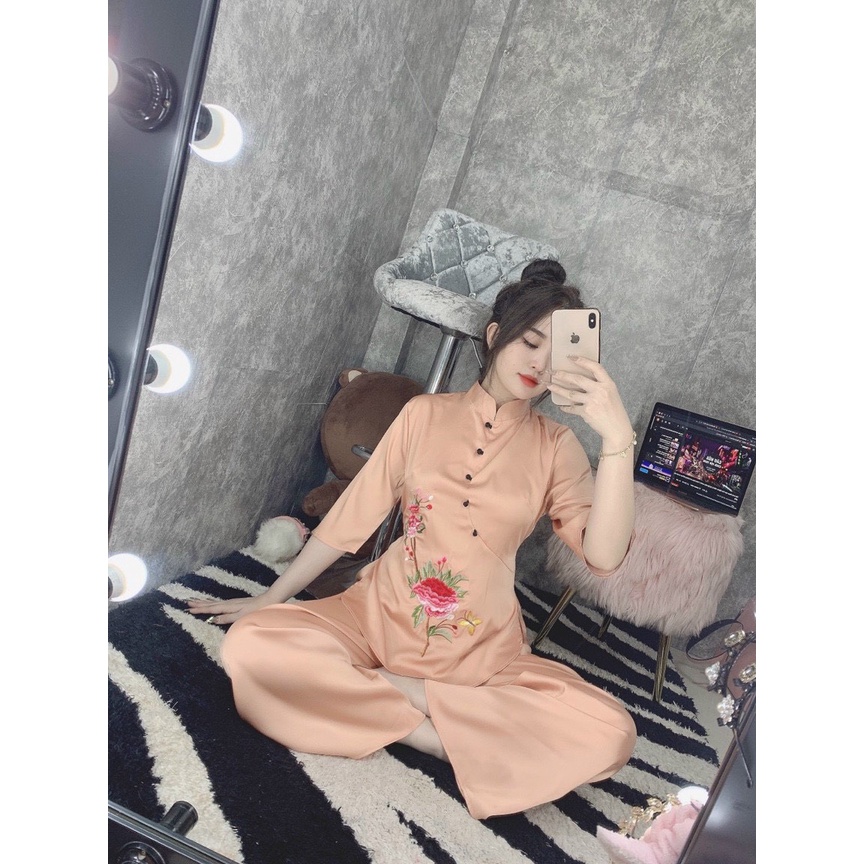 Đồ Lam Đi Chùa #Mẫu Hoa Xuân Lụa Satin# Quần Áo Nữ
