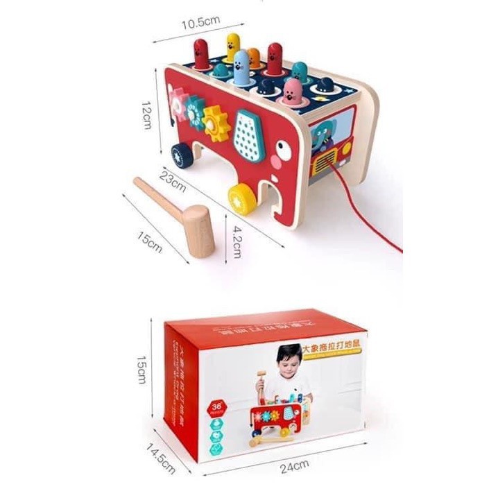 Đồ Chơi Gỗ Đập Chuột Hình Con Voi Cho Bé, Đồ Chơi Giáo Dục Cho Bé Kids_store688