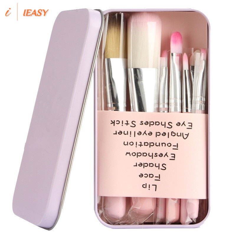 (Hàng Mới Về) Bộ 7 Cọ Trang Điểm Kèm Hộp Đựng Bằng Sắt Màu Hồng Dành Cho Nữ | BigBuy360 - bigbuy360.vn