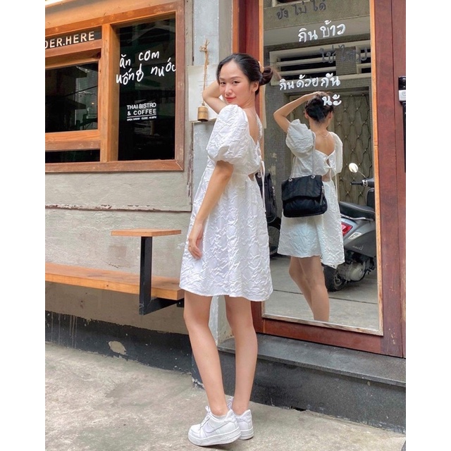 ĐẦM XINH DOLL DRESS form babydoll xoè nhẹ thiết kế tay bồng chất vải gấm in hoa