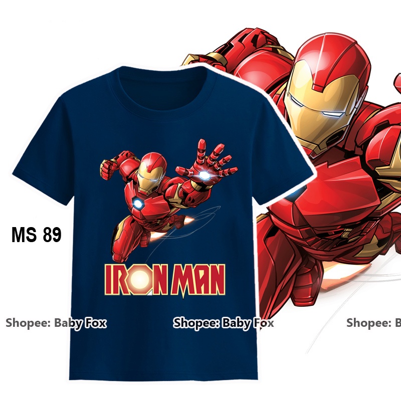Áo thun bé trai 100% cotton cao cấp, áo phông thương hiệu BABY FOX, hình người nhện, người sắt  i