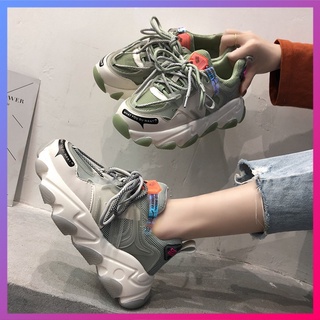 [FREESHIP TỪ 50K] Giày thể thao nữ 2 dây buộc kiểu đế cao lượn sóng mẫu mới（07）