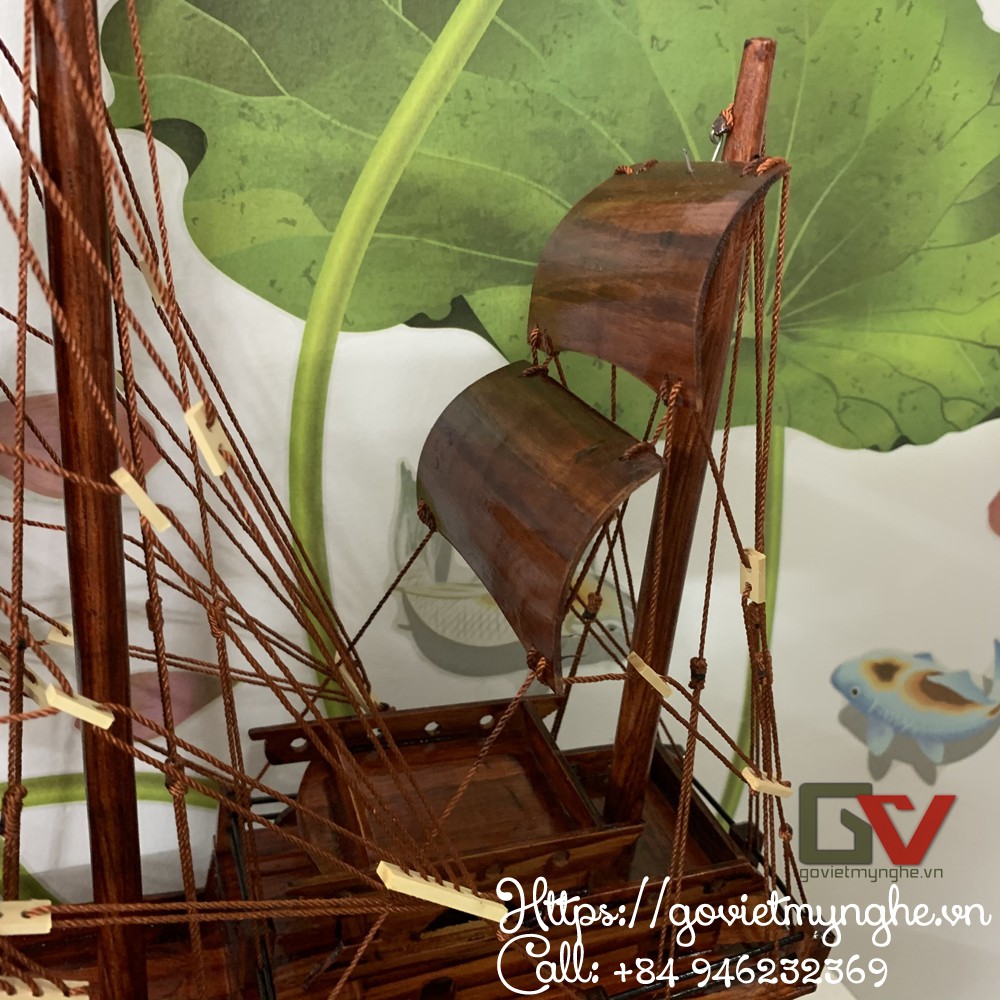 Mô hình thuyền gỗ santa thái lan thuận buồm xuôi gió trang trí phong thủy- Thân tàu 40cm - Buồm gỗ