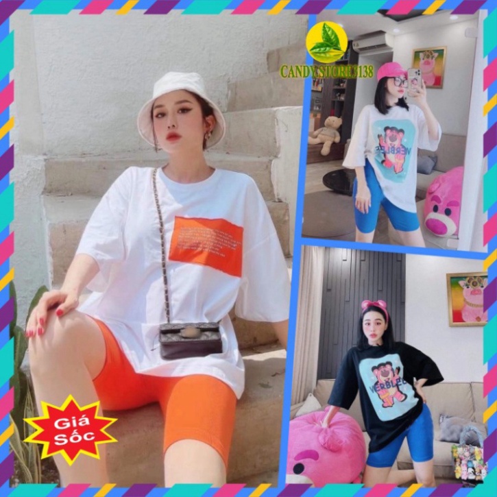 Set Bộ Áo Thun Nữ Form rộng tay ngắn - Quần Legging nữ lửng Cạp cao Bigsize Dễ thương giá Rẻ Candy.store3138 | BigBuy360 - bigbuy360.vn