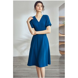 Đầm xòe cổ tim tay phồng nhỏ xinh 2 màu công sở