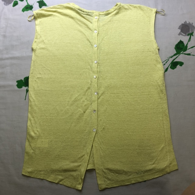 Áo Kiểu Vai Liền Thun Linen Cynthia Rowley Trắng / Vàng / Xanh Ngọc / Xanh Rêu Cổ Tròn Cài Nút Sau Lưng