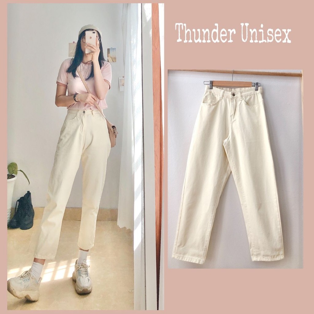 Quần Jean Nữ Dáng Baggy Ống Suông Basic ThunderUnisex Chất Vải Dày Dặn Mềm Mại Phong Cách Ulzzang Fullsize 3 màu