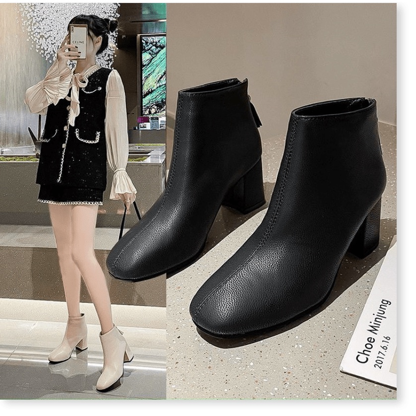 💙 Boot da nữ công sở chất da đẹp cá tính đơn giản đế cao thời trang mẫu mới hot