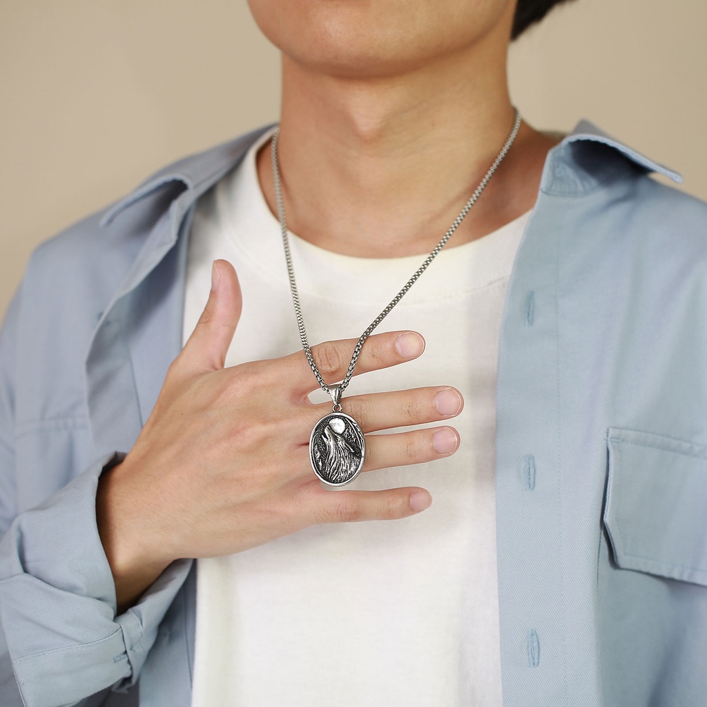 Vòng cổ Mặt Hình Đầu Sói Bằng Thép Không Gỉ Thời Trang Cho Nam