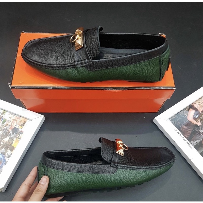 Giầy lười dáng moca có hoạ tiết logo LV thời trang nam, Giầy sục nam phong cách hàn quốc btshop từ 38 đến 42