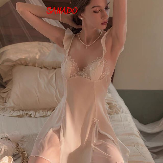 Váy ngủ 2 dây lụa cao cấp Sanado đồ ngủ nữ đẹp gợi cảm quyến rũ V20