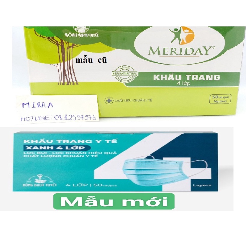 Khẩu trang 4 lớp Meriday Bông Bạch Tuyết.một hộp 50 cái | BigBuy360 - bigbuy360.vn