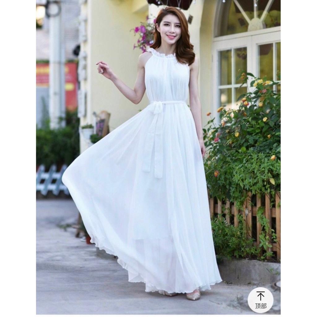 ĐẦM MAXI SUÔNG CỔ YẾM THẮT DÂY EO Chất: chiffon lót thun  Màu: đen, trắng, tím Kiểu dáng: đầm suông dài form rộng, cổ yế