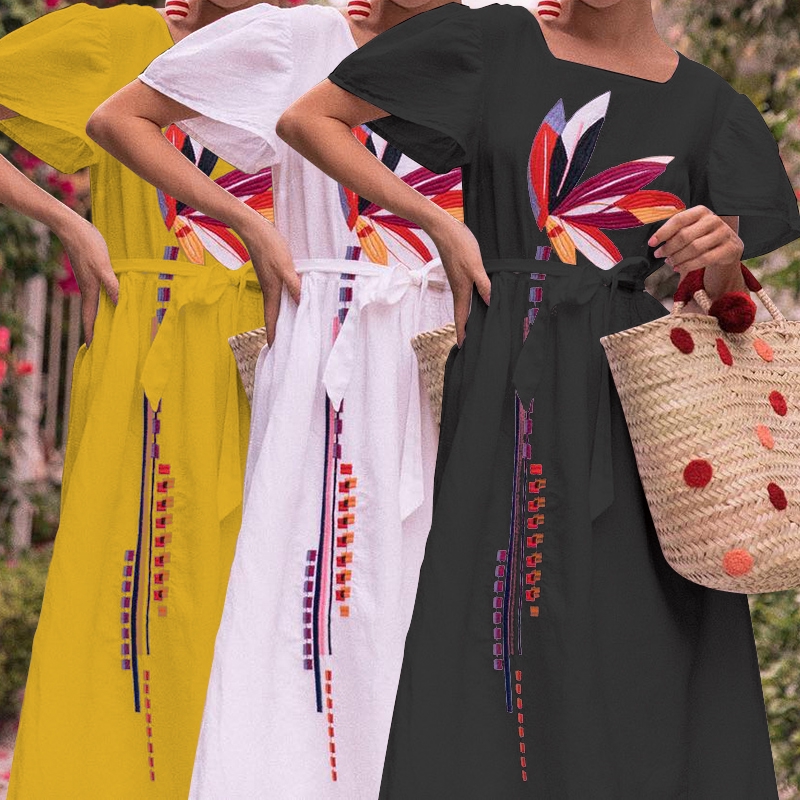 ZANZEA Đầm maxi dáng chữ A hoạ tiết in thời trang mùa hè cho phái nữ