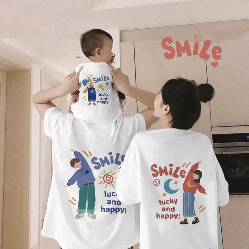 áo thun gia đinh-áo thun cặp đôi phong rộng siêu dễ thương SMILE(size 5-85kg)