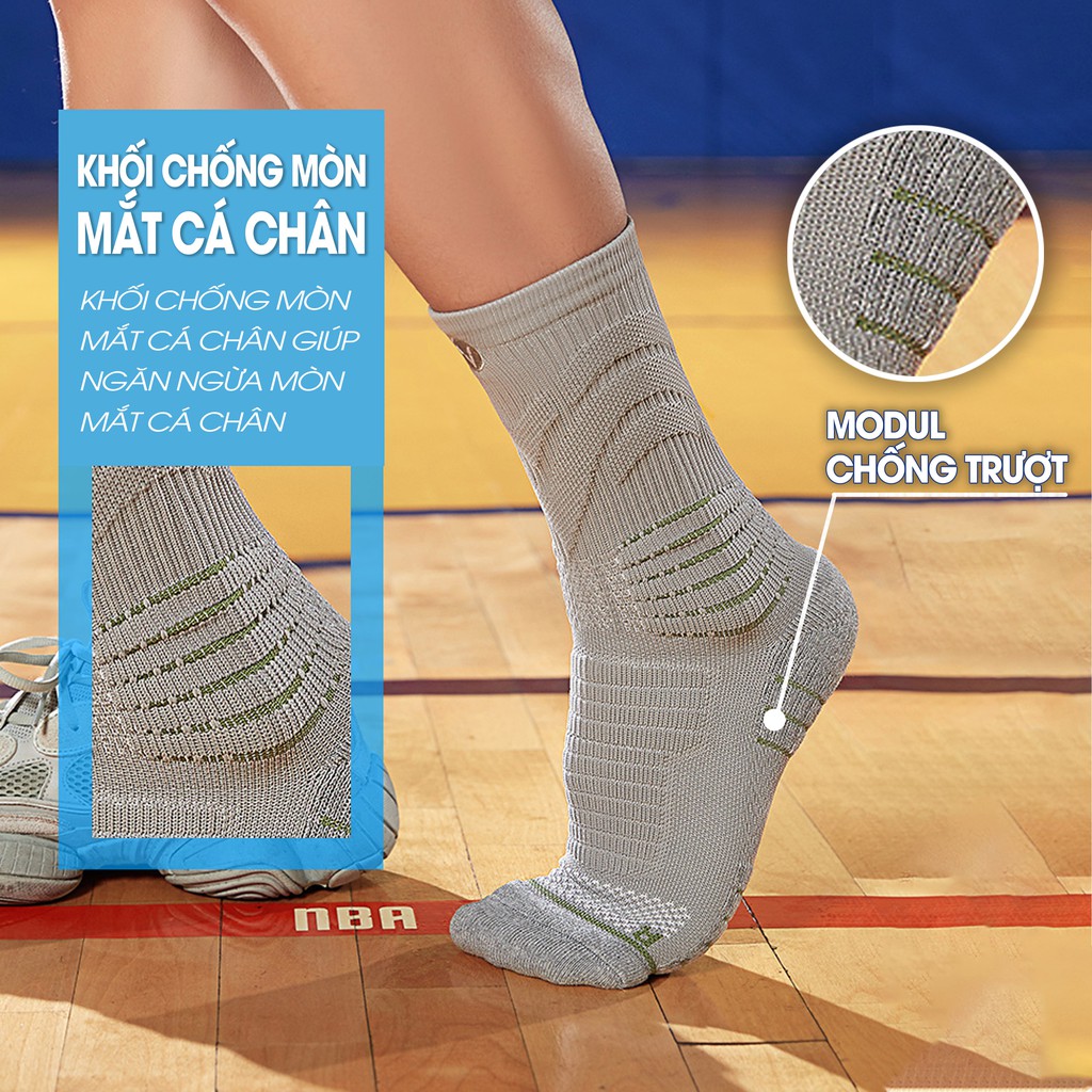 Tất bóng rổ cao cấp VEIDOORN - Công nghệ dệt 3D Knitted, Mềm Mại, Thoáng Khí - VT003 - AMBERVIETNAM