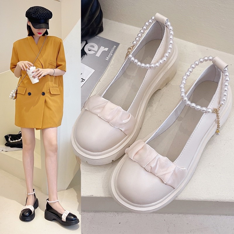 Giày Lolita viền ren Nữ Quai Ngọc , Giày Búp Bê Nữ Phong Cách Hàn Quốc tiểu thư xinh đẹp giá rẻ FLORA G15