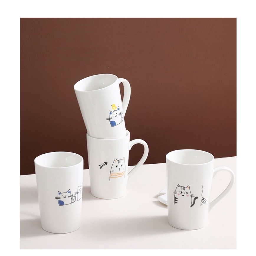 Ly sứ 380 ml hoạ tiết mèo dễ thương. Hàng gốm sứ cao cấp.