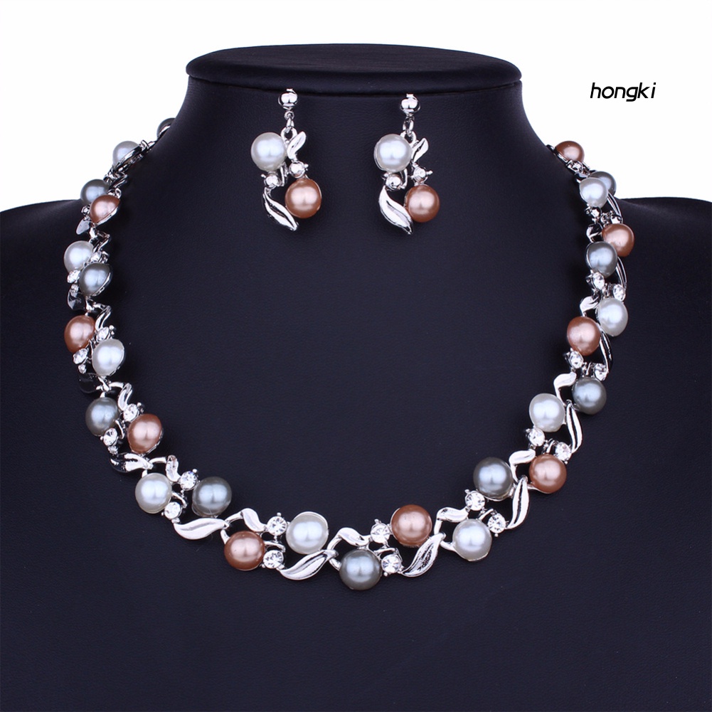 Bộ Vòng cổ + Bông Tai Đính Ngọc Trai Giả Sang Trọng Thời Trang Dự Tiệc Cho Nữ