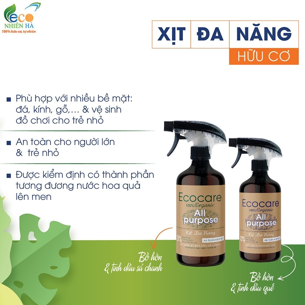 Nuoc lau bep ECOCARE 500ml hữu cơ, xịt đa năng, nước lau kiếng, lau bàn ăn, lau bếp