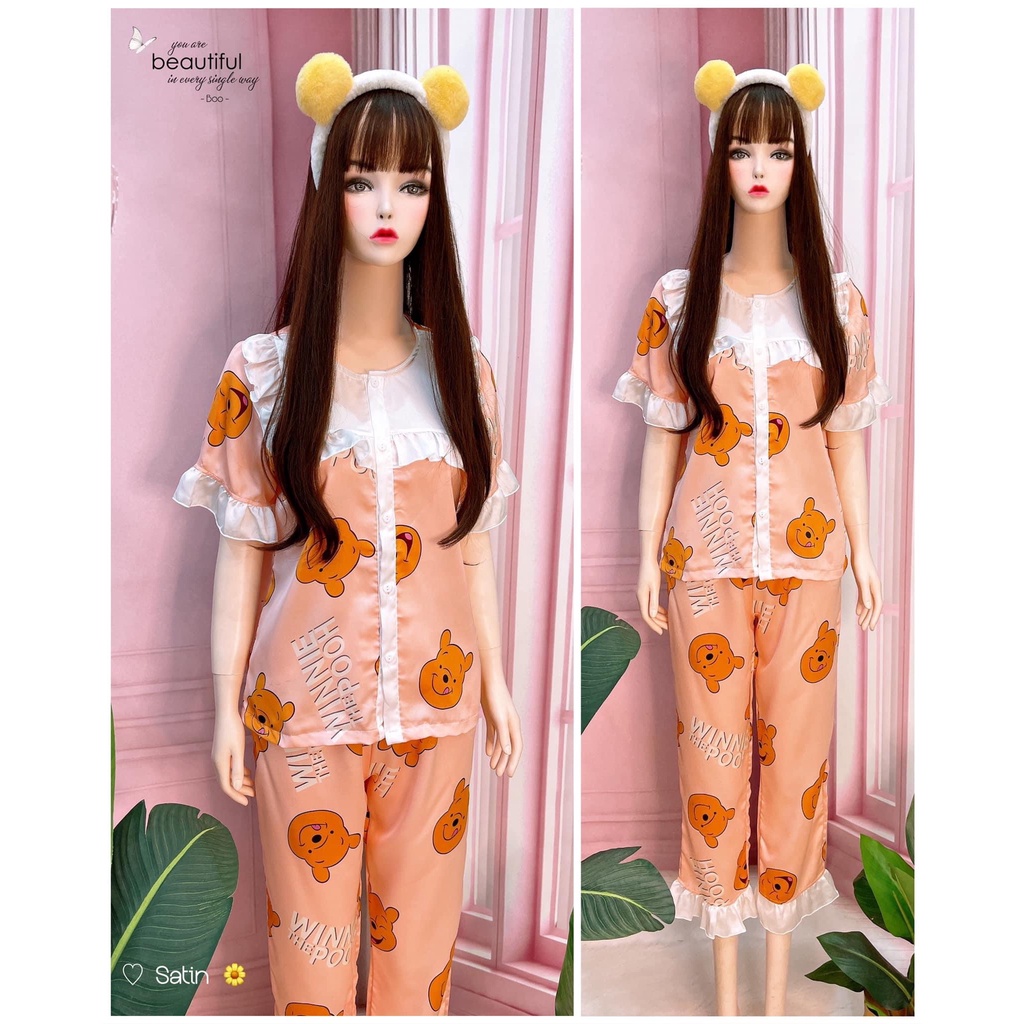 Bộ ngủ lụa nữ pijama  đồ bộ mặc nhà cute chất satin cao cấp mềm mịn mát, đùi bèo tiểu thư siêu xinh -DB003 LANA QUEEN