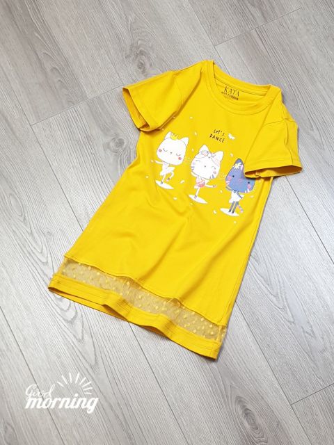 Váy bé gái dáng xuông in hình mèo siêu xinh vải cotton chính phẩm