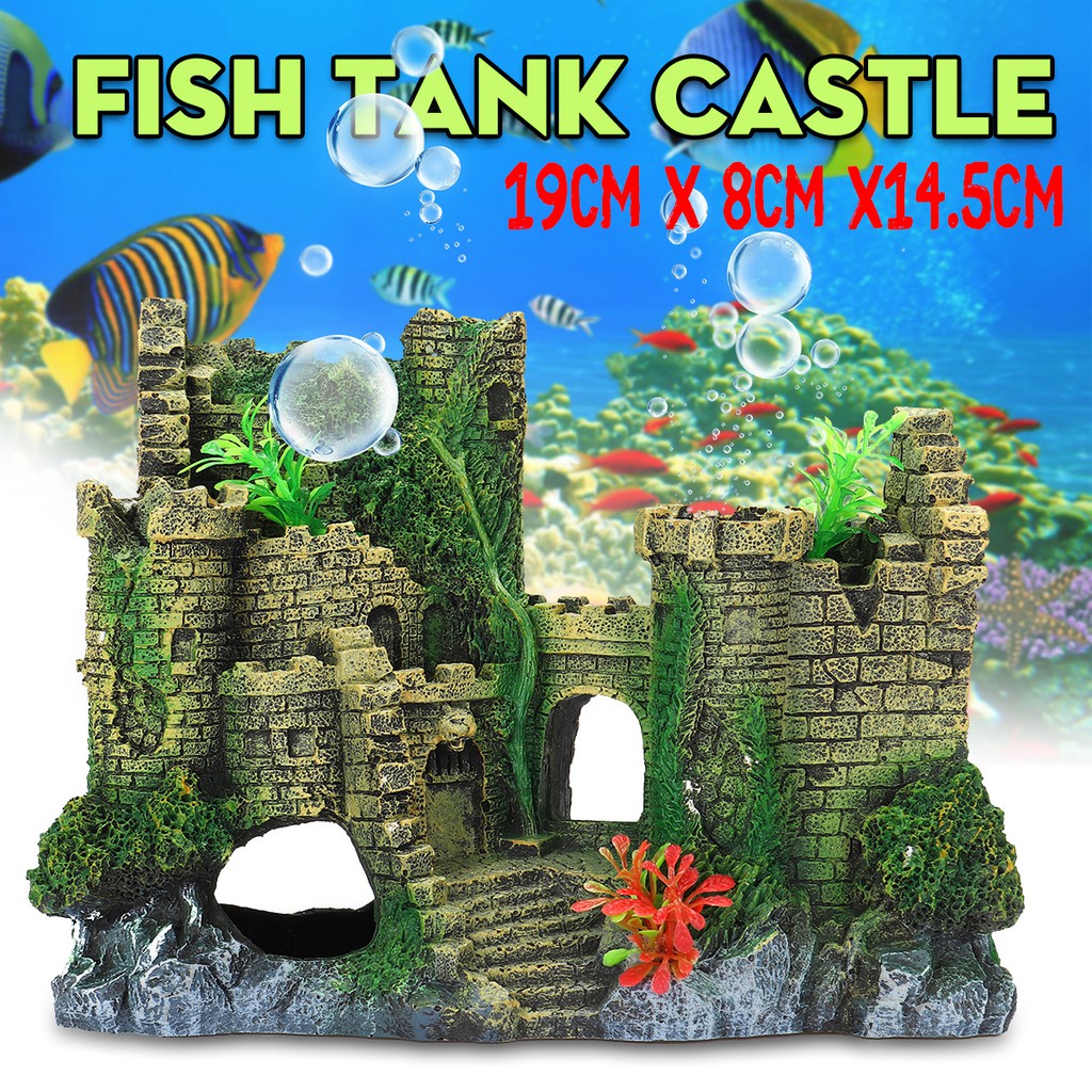 19x8x14.5cm bể cá bể lâu đài Tàn Tích đồi Pavilion rockery cảnh quan lâu đài trang trí bể cá