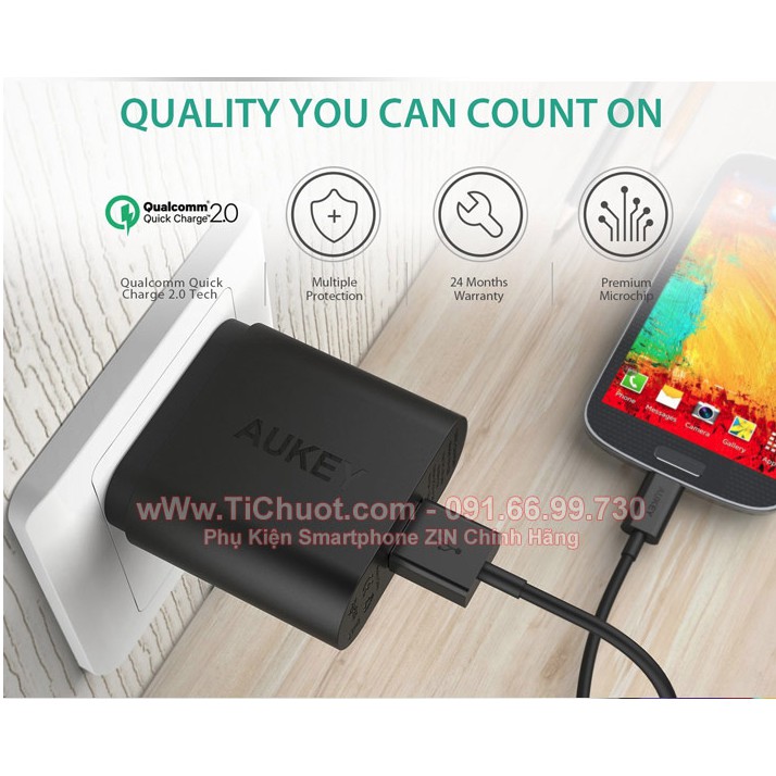 [Chính hãng] Sạc Nhanh AUKEY PA-U28 1 cổng 18W Quick Charge 2.0,có kèm cáp 1m