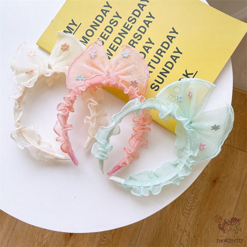 Băng Đô Cài Tóc Phối Ren Thêu Hoa Phong Cách Hàn Quốc Dành Cho Bé