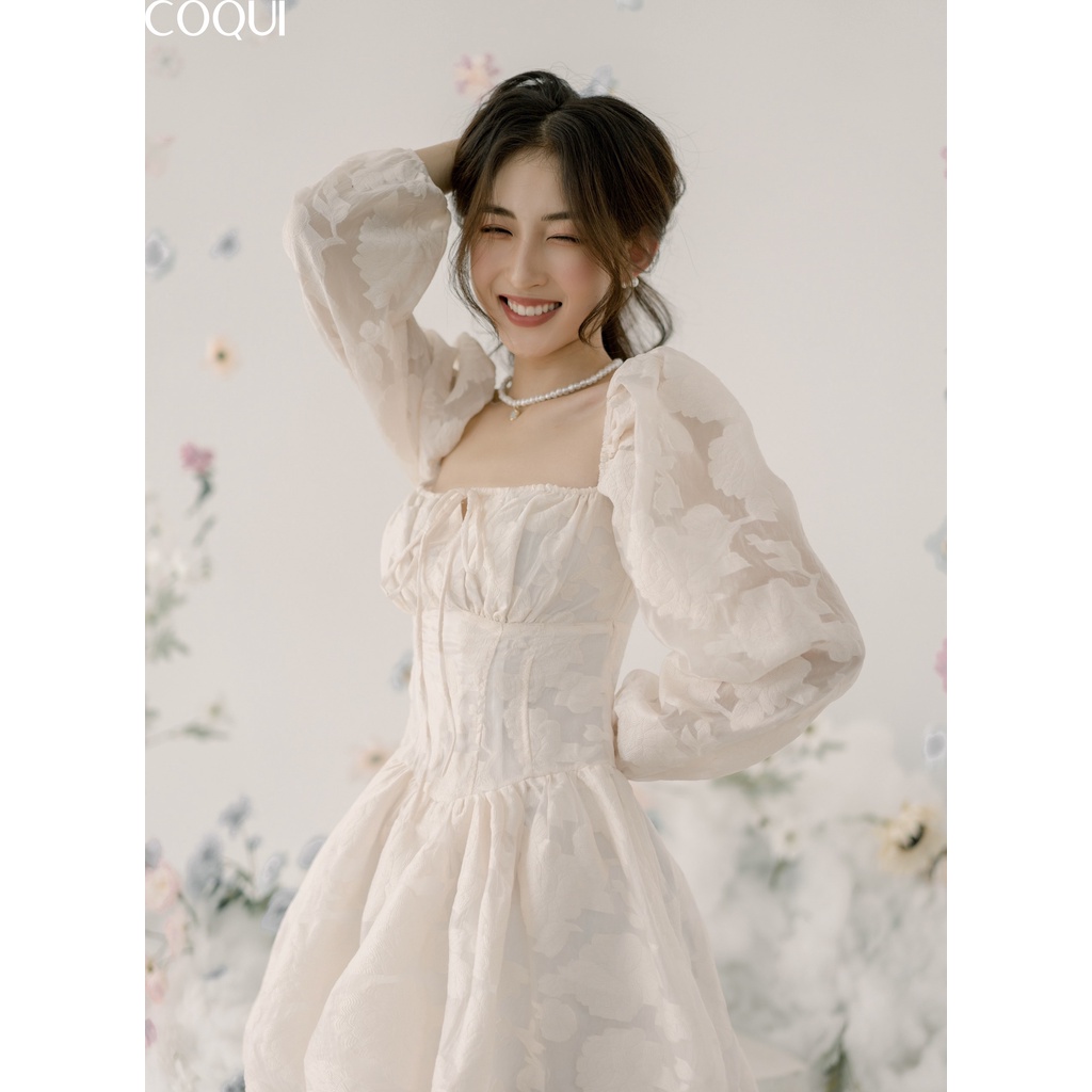 COQUI Đầm xoè trắng công chúa tay phồng thiết kế thêu hoa dự tiệc Lucy Dress | BigBuy360 - bigbuy360.vn
