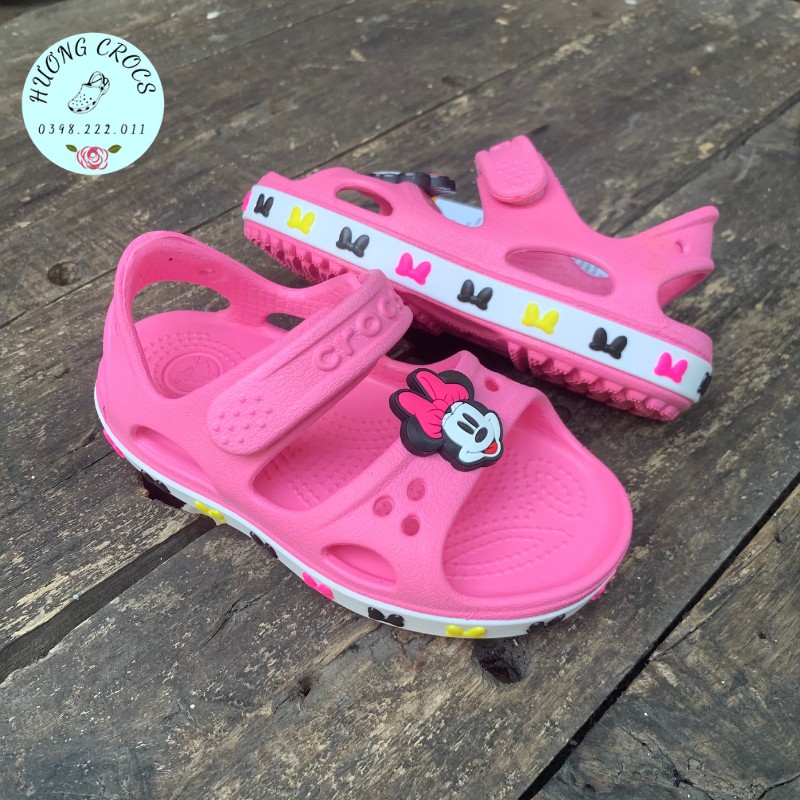 [Tặng kèm jibit] - Sandal trẻ em cross in hình Minniee mouse màu hồng xinh xắn cho bé gái