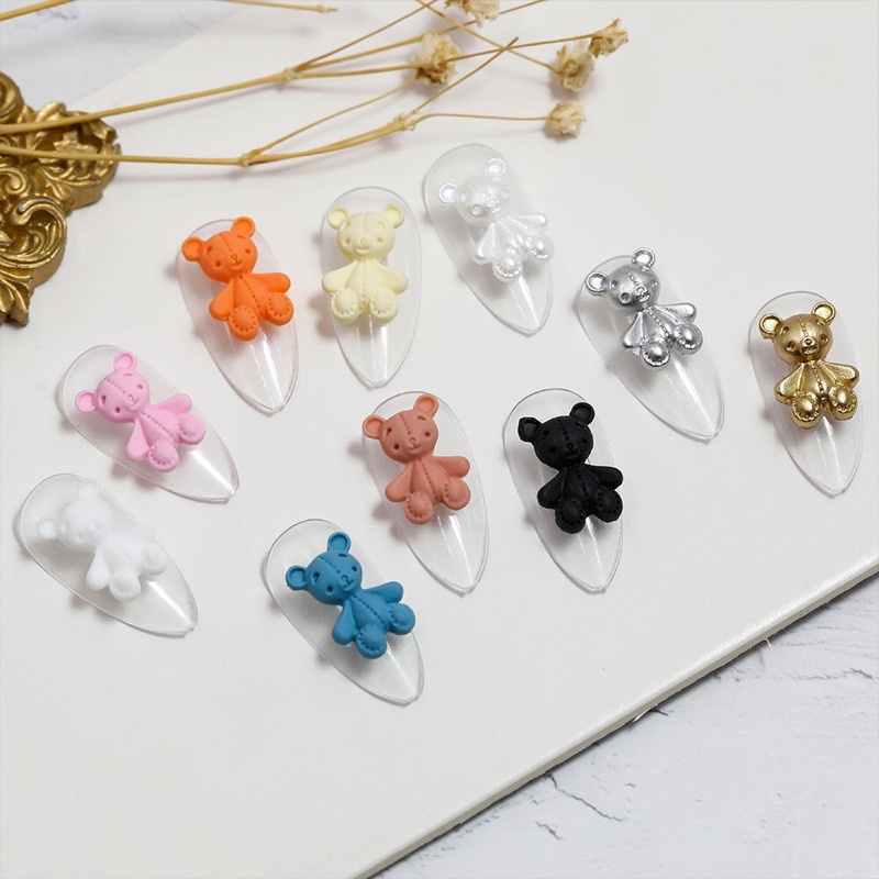 Set 4 Charm gấu cá tính 7 màu trang trí móng tay nail