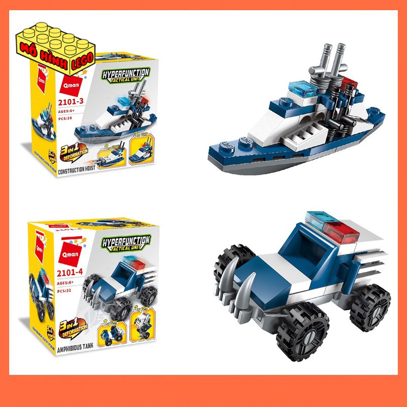 Đồ chơi xếp hình lego giá rẻ 3 trong 1 Qman 2101 mô hình xe, máy bay, khủng long sáng tạo cho bé