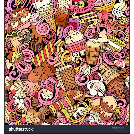 Tranh Dán Tường Giành Cho Quán Kem, Icream, Ốc Quế Chèn Logo Tên Quán Miễn Phí