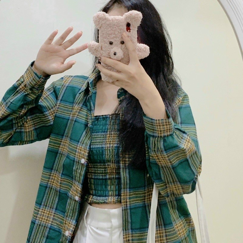 Set Bộ Sơ Mi Kèm Áo Ống Xếp Ly Cá Tính, Phối Màu Siêu Xinh.Tp