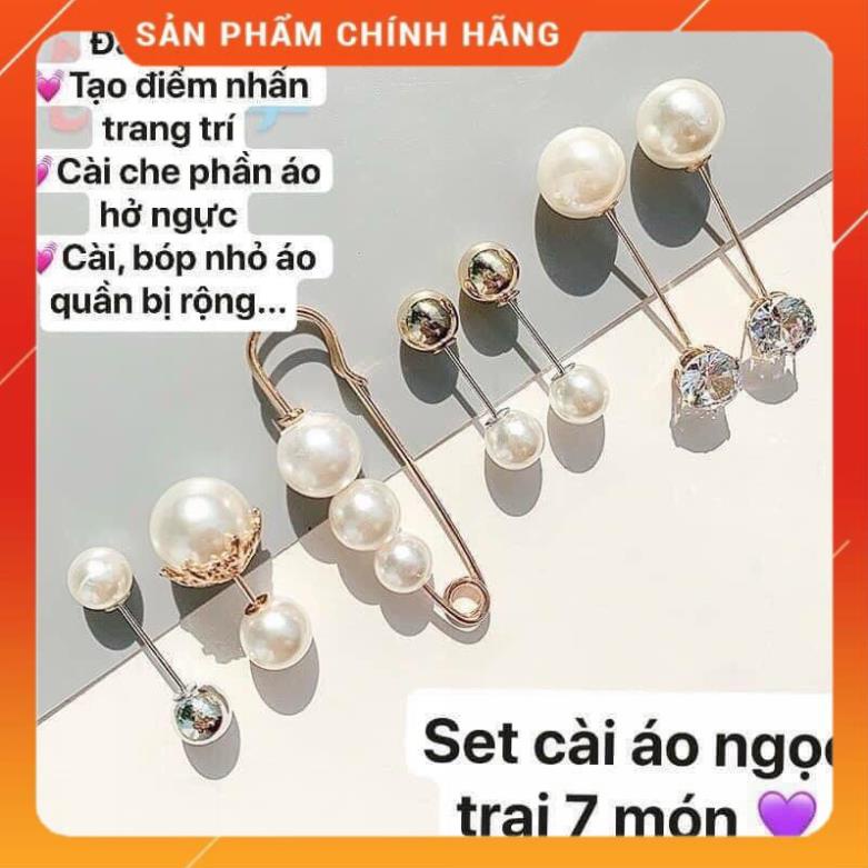 Set cài áo, gim quần áo đính ngọc trai nhân tạo 7 món siêu xinh