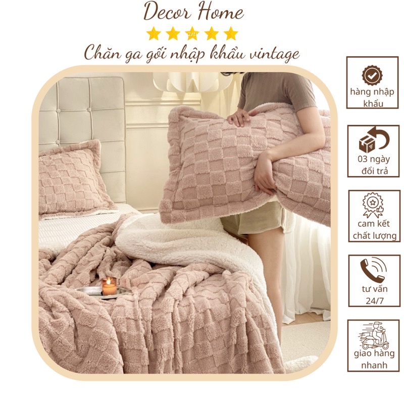 Chăn lông cừu len Chic Studio hoạ tiết Caro hàng nhập khẩu 2.5kg dày dặn ấm áp