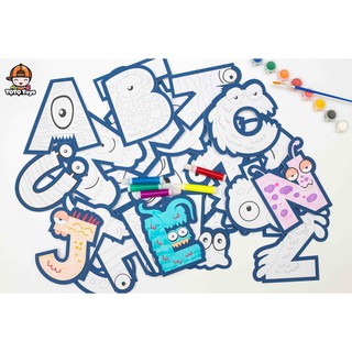 Bộ tô màu Chữ cái - 26 miếng trang trí 3D chủ đề quái vật Halloween dễ thương - Tặng kèm bộ 8 màu sáng tạo Tọ Tọ Toys