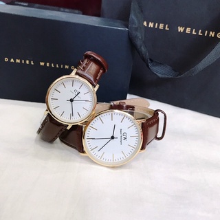 Đồng hồ dây da nam nữ đeo tay cặp đôi PW bản vạch nhỏ không lịch